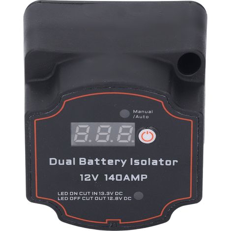 Séparateur de batterie double 12V DC 140A contrôle auto manuel étanche IP68 relais à seuil de tension avec voltmètre numérique ABS ignifuge (1/5)