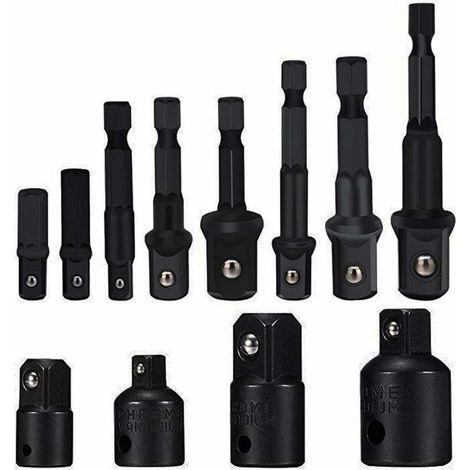 Socket Adaptor Converter Set Clé d'écrou de forets à queue hexagonale 8 pièces socket Extension Adaptateur Bit Set Lot de 4 Adaptateurs Réducteurs Pour Clés à Rochet/Clé à Douille (Black)