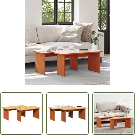 Bois massif - Table basse 2 pcs Brun cire Bois massif en pin (1/5)
