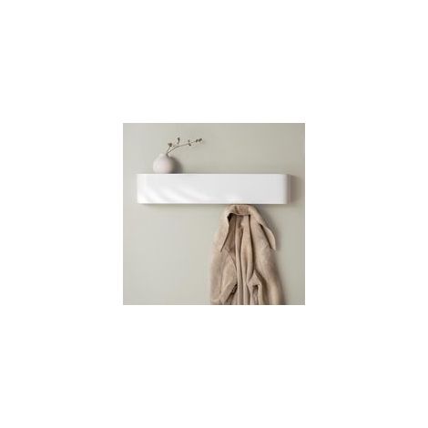 Étagère murale avec crochets dissimulés, bois, blanc (1/5)