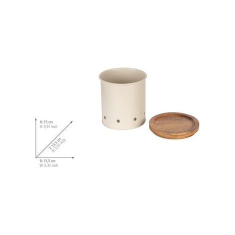 Boîte WENKO Aria 1,6 L beige métal 2 pièces 13,5 cm boîte de conservation alimentaire boîte hermétique rangement cuisine boîte à oignons et à ail avec couvercle en bois naturel décoratif (1/5)