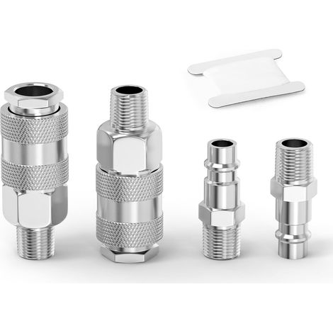 5 jeux Raccord, coupleur industriel mâle 1/4 BSP, fer nickelé, haute pression, pour compresseur air