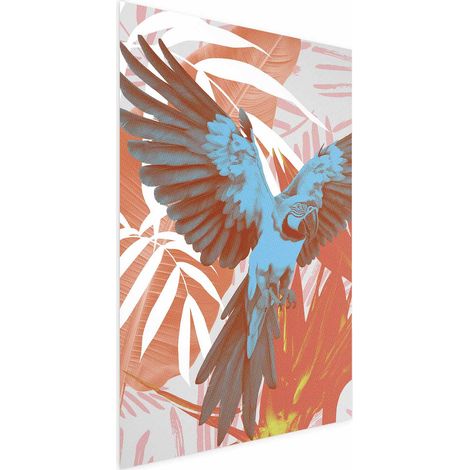 Poster – Exotische Flügel – Papagei zwischen abstrakten Blattmustern (1/4)