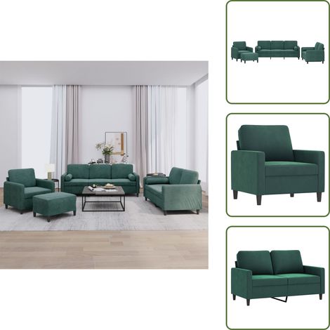 Fauteuil - vidaXL Ensemble de canapés 4 pcs avec coussins vert foncé velours - Oreiller