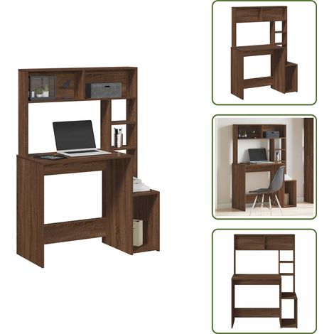 Schreibtisch mit Regal Braun Eichen-Optik 100x45x140 cm - Schreibtisch - Schreibtische - Bürotisch - Computertisch (1/5)