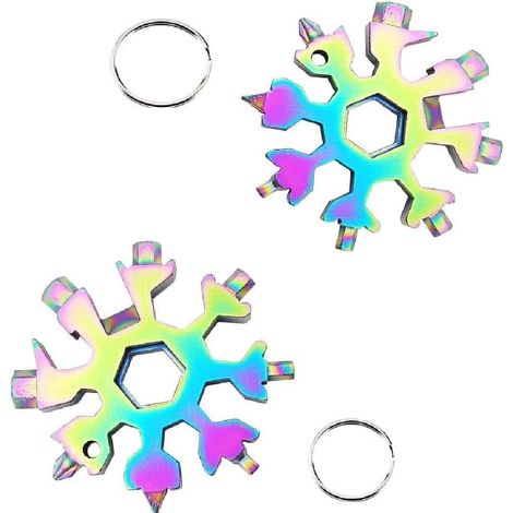 [JAMAIS UTILISÉ]2Pcs Outil Multifonction Flocon de Neige 18 en 1, Outil Tout Puissant en acier inoxydable portatif Ouvre Bouteille Cadeau Noel pour les voyages quotidiens Camping Adventure Tools(Coule (1/5)