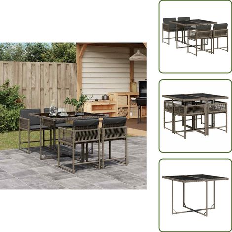 5-tlg. Garten-Essgruppe mit Kissen Grau Poly Rattan - Gartentisch - Gartenmöbel - Essgruppe - Outdoor Möbel - Terrassenmöbel (1/5)