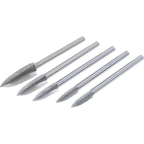 Ensemble de 5 forets à sculpter le bois pour outil rotatif, tige de 3,2 mm (1/8") pour le travail du bois (gravure, sculpture, perçage, meulage), argent.