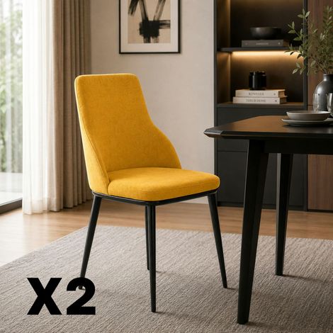 Chaise tissu jaune pieds métal noir (x2) AUREN (1/5)