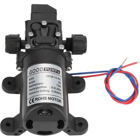 Pompe à membrane auto amorçante, Pompe a Eau Camping Car, DC 12V 70W 0.9Mpa 4-6L/Min Pompe auto amorçante à membrane haute pression pour eau pour camping car, bateau, jardin