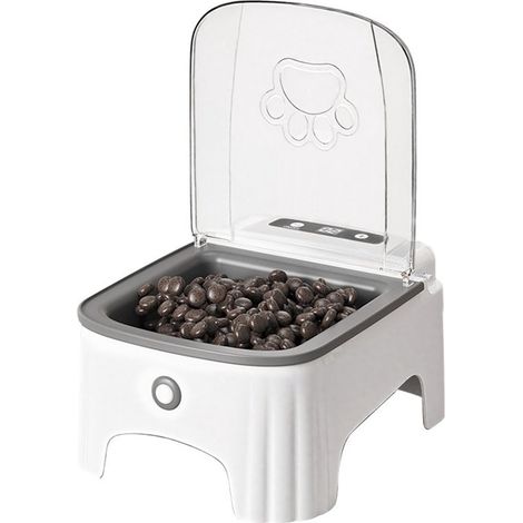 Ciotola per gatti antipolvere e senza fili con sensore a infrarossi e coperchio incernierato. Distributore automatico di cibo per interni ed esterni, rialzato e antiscivolo. (1/5)