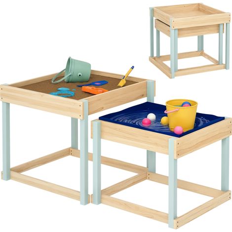 AIYAPLAY 2 PCS Wooden Sandpits, Sand and Water Play Tables with Bottom Liner (1/5)