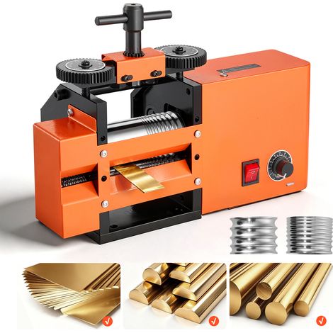 VEVOR Máquina de Laminación Electrica para Joyería 3 en 1 Prensa Laminadora, Herramienta de Bricolaje para Fabricar Anillo Pulsera de Oro Plata, Plano, Cuadrado y Redondo, Espesor Ajustable 0,03-7 mm (1/5)