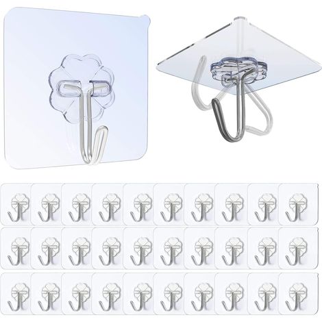 Selbstklebende Haken, 30 Stück, transparent, bohrfrei (max. 10 kg), nahtlos, wasserdicht, ölbeständig, Mehrzweck-Klebehaken (1/5)
