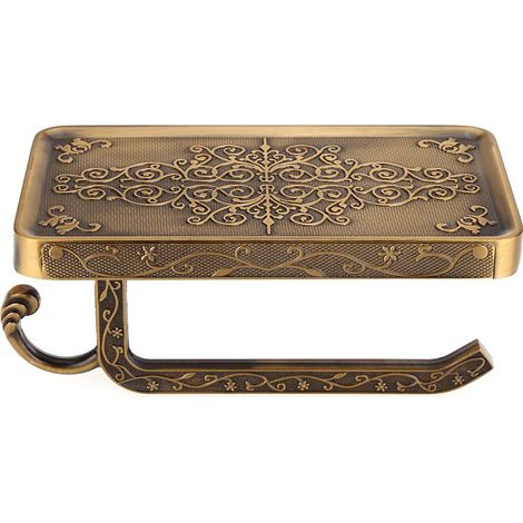 Porte-rouleau de toilette antique en laiton, étagère téléphone mural rétro, support salle de bain vintage couleur vieilli (1/5)