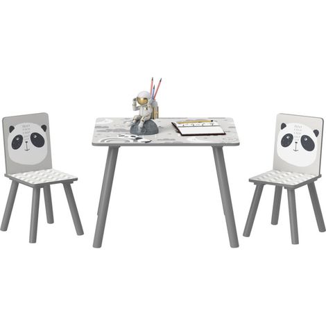 Ensemble table et 2 chaises enfant, mobilier chambre gris motif animaux, assise et bureau ludiques pour garçons et filles. (1/5)