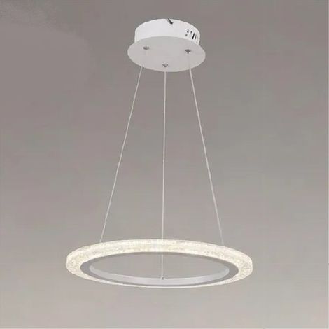 TRADE SHOP - Lampadario A Sospensione Led 24 W Cerchio Anello Effetto Cristallo Bianco 31890 - (1/4)