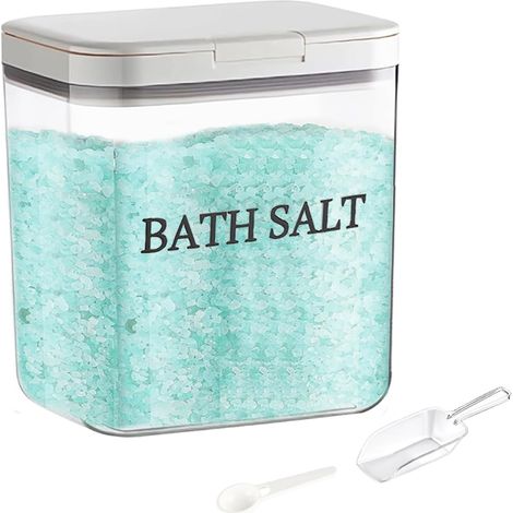 Récipient à Sel de Bain 2L avec Couvercle, Ensemble de Sels de Bain en Plastique Transparent avec Cuillère Doseuse, Pot Hermétique pour Sucre, Épices, Cosmétiques ou Rangement Salle de Bain (1/5)
