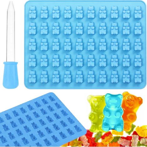 Moule en silicone pour bonbons gélifiés, chocolats, glaçons, oursons en peluche avec pipette