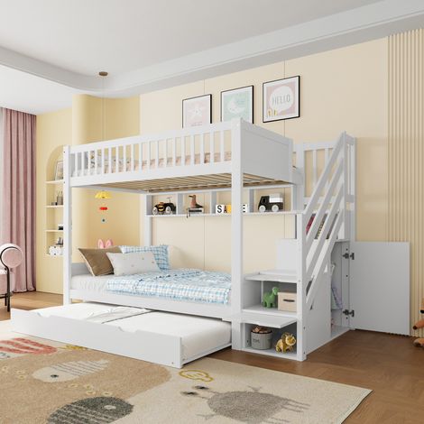 Bett Etagenbett 90x200 mit Stauraum Kiefer Weiß OKMYHOME (1/5)