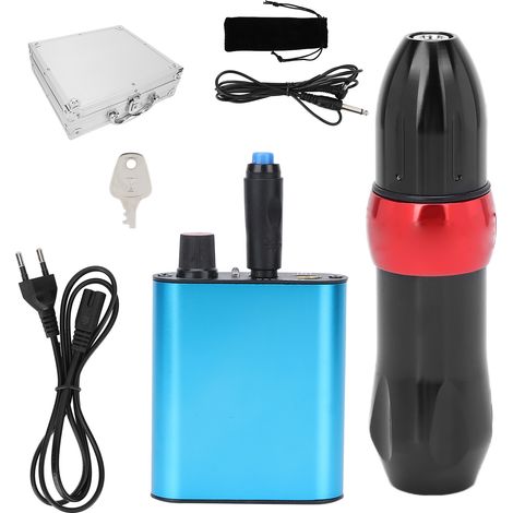 Kit de stylo de tatouage professionnel complet, machine sans fil avec pédale et bloc d’alimentation 90-265V, prise UE, idéal pour débutants (1/5)