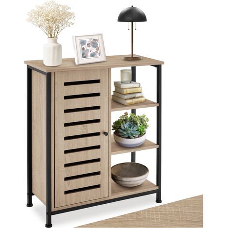 Buffet style industriel pieds réglables 70 x 32 82 cm bois clair (1/5)