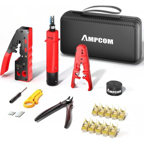 8-in-1 Ethernet Crimping Tool Kit for RJ45/RJ11 Pass Through Connectors, STP Cat7/6A, UTP Cat6/5E/5 RJ45 Connectors, Includes 110 Punching Tool and Wire Stripper in Bag (1/5)