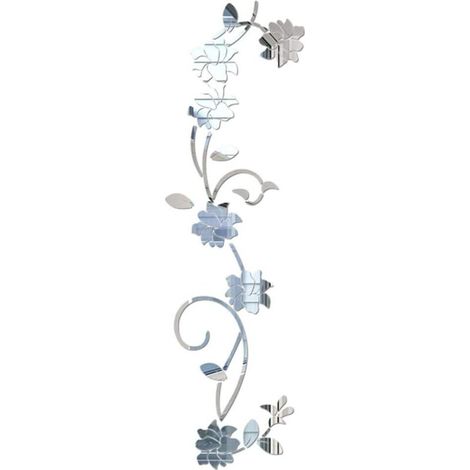 Autocollants muraux en acrylique avec motif de fleur de vigne - Décoration murale pour la maison, le salon, la chambre à coucher - Argenté