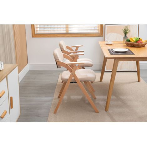 Lot de 2 fauteuils pliants rembourrés en bois, avec accoudoirs, kaki, idéal pour salle à manger, cuisine, bureau, invités, mariage, fête