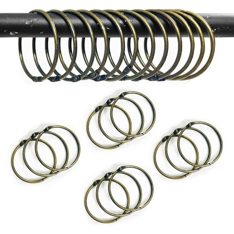 12 Gardinenringe, Metall, 50 mm Durchmesser, rostfrei, Bronze, für Badezimmer (1/5)