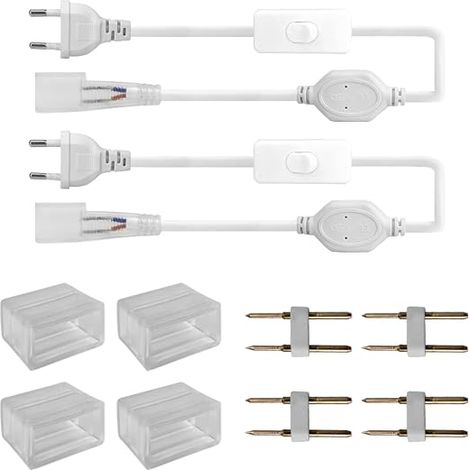 1.5M/59 inch 2pcs LED Power Cord, for 220-240V connectable end-to-end LED neon strip, includes 4pcs end cover, 4pcs pin kit (1/5)