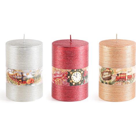 Candele di Natale colorate effetto metallizzato, set da 6 pezzi, Ø 6,5 cm x 10 H