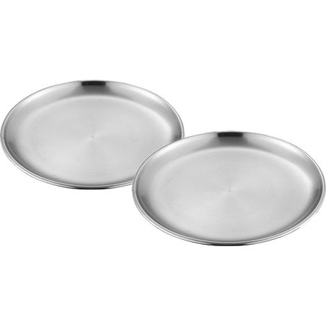 Set aus 2 runden Edelstahltellern, 17 cm, rostfrei, spülmaschinenfest, für Abendessen, Camping, Picknicks (1/5)
