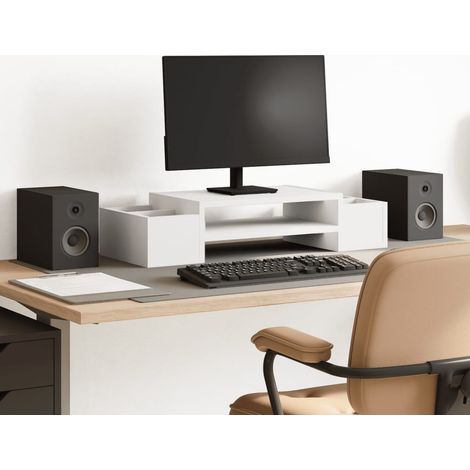 Monitorständer mit Stauraum Weiß 70x27x15 cm Holzwerkstoff