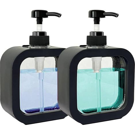 Seifenpumpe – Duschgelpumpe (2 Stück) – 500 ml Pumpspender – Kleines Seifenfläschchen aus Kunststoff (schwarz) – AquaForge (1/5)