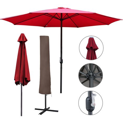 Hengda 3m Parasol UV40+ market parasol avec LED solaire & housse de protection jardin. rouge (1/5)
