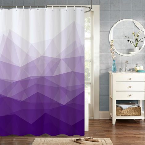 140x180cm Tissu Violet Rideau De Douche Ombre Violette Montagne Géométrique Rideau De Douche pour Salle De Bain Tissu Polyester Imperméable Ensemble avec Crochets (1/4)