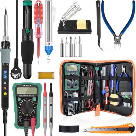 Kit de soldador digital de 80 W, temperatura ajustable de 100 a 480 °C, multímetro eléctrico, bomba desoldadora, juego de herramientas de soldadura profesional. (1/5)