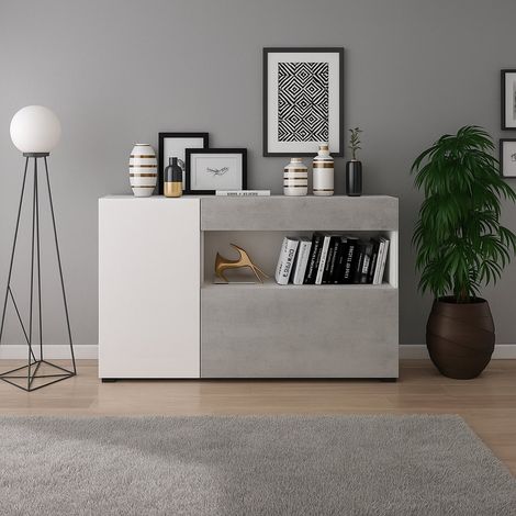 Credenza Carbonia, Madia un Cassetto, 2 Ripiani, Apertura Battente, a Ribalta, 130x41x82h cm Bianco (1/3)