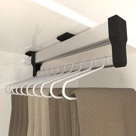 Barras deslizantes ajustables para armario, de acero inoxidable, para guardar ropa (350 mm, negras).