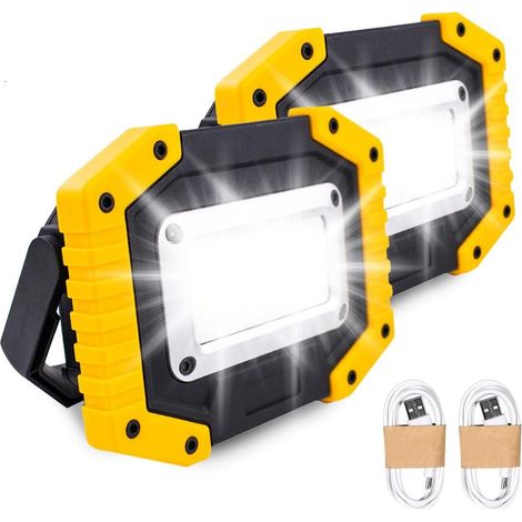 30 W wiederaufladbare LED-Arbeitsleuchte mit Sicherheitsbatterie mit 3 Modi, COB-Campingleuchte mit USB, wasserdicht für Garage, Angeln, Wandern, 2 Packungen (Batterien im Lieferumfang enthalten)