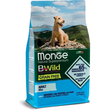 Monge Bwild Dog Grain Free Adult Mini con Aggiughe, Patate e Piselli  - Monge Bwild Dog Grain Free Adult Mini con Aggiughe, Patate e Piselli - Sacco Da 3 Kg (1/3)