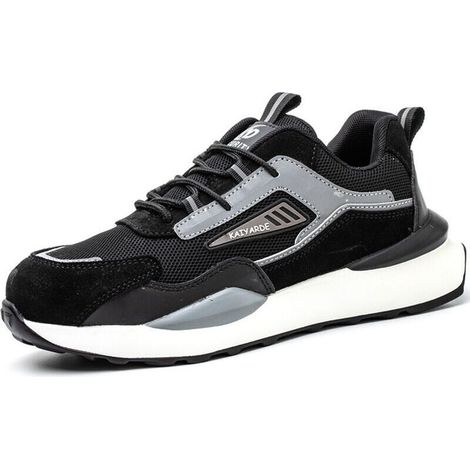 Chaussures de travail pour hommes et femmes, chaussures de protection du travail sur les chantiers de construction, chaussures à bout en acier, respirantes et confortables, légères et douces-36,noir (1/3)