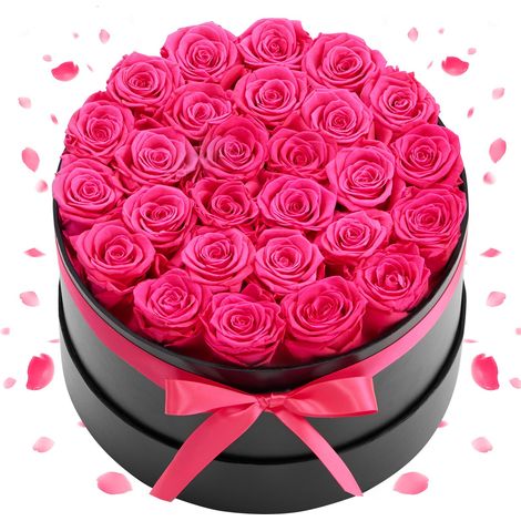 Rose Éternelle 27 Fleurs Éternelles Préservées Boîte Ronde Bouquet Roses Éternelles Cadeau pour Elle, Femme, Épouse, Maman, Mamie, Amie, Anniversaire, Saint-Valentin, Noël, Couleur Rouge Rose (1/5)