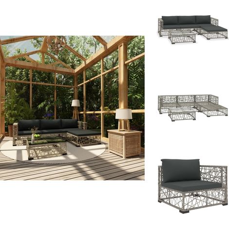 Salon de jardin 5 pcs avec coussins résine tressée gris - Salon De Jardin - Meubles De Jardin - Salon Extérieur - Set De Salon - Canapé Rotin (1/5)