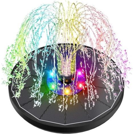 Fontaine Solaire LED Colorées, 3.5W Extérieur Flottante Pompe Bassin Solaire, 2025 Fontaine Solaire Verre avec 7 Buses & 4 Tig (1/4)