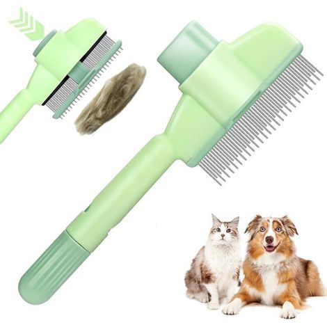Pet Hair Removal Comb, Self-Cleaning Brush for Dogs and Cats, for Grooming and Removing Hair - Green (1/5)