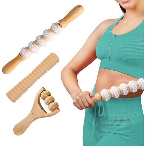 Appareil de massage anti-cellulite en bois pour le drainage lymphatique et la relaxation musculaire - ensemble de 3 rouleaux de massage (1/5)