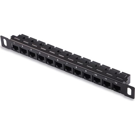12-Port Cat6 Patch Panel, 10" 0.5U Modular Panel with Keystone Coupler, for RackMate T0/T1/T2/T0 Plus/T1 Plus/TL1 and 10" Server Rack, Gigabit Ethernet, Black (1/5)