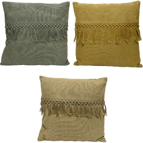 CUSCINO CON FRANGIA 45X45CM VERDE/SENAPE/BEIGE